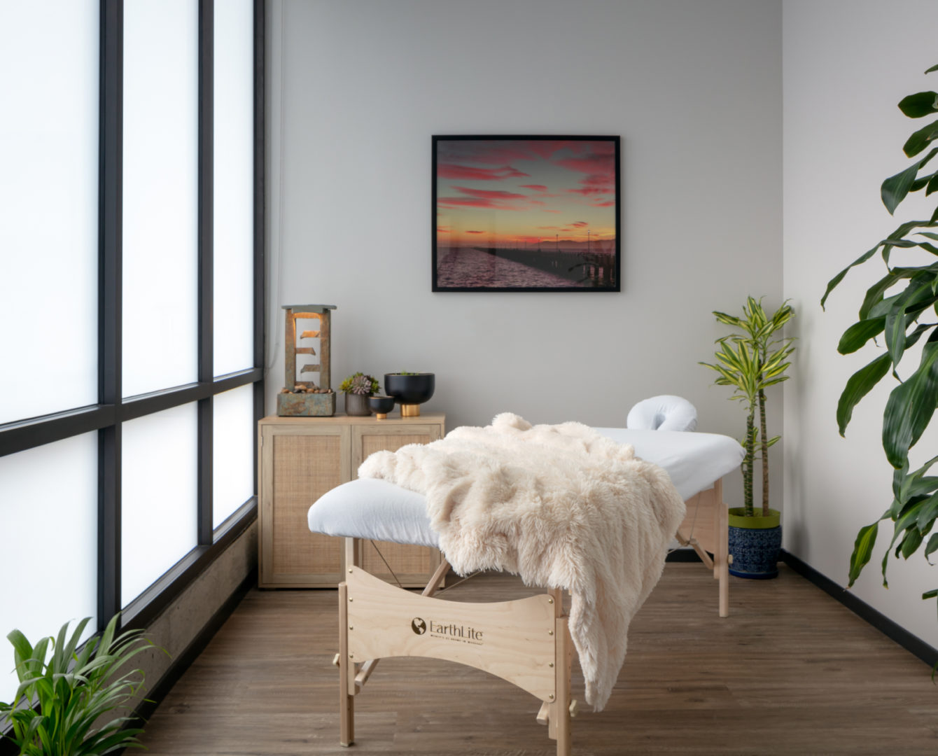 a massage table in a room
