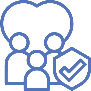 a group of people with a heart and a check mark