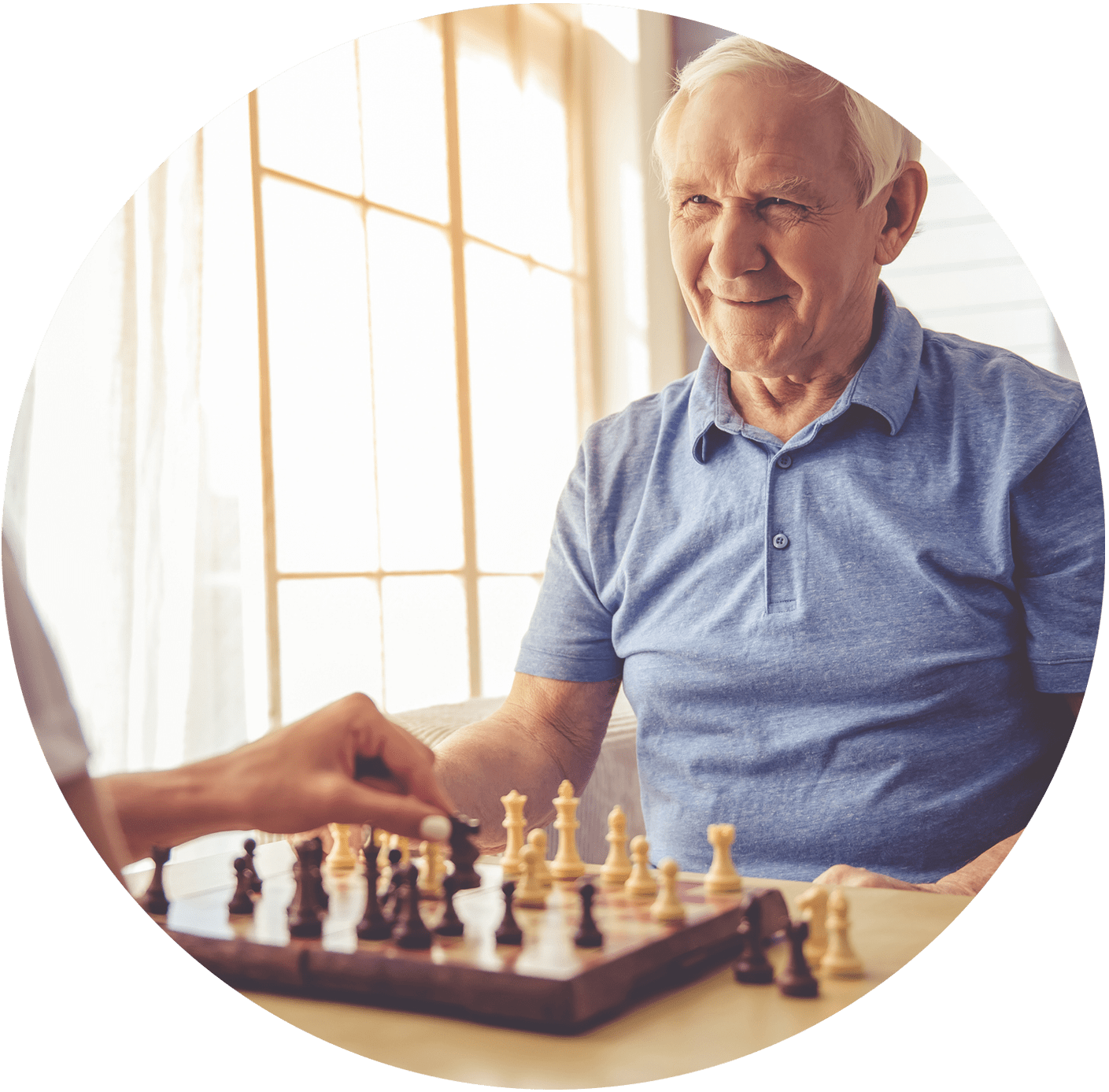 a person playing chess with a hand